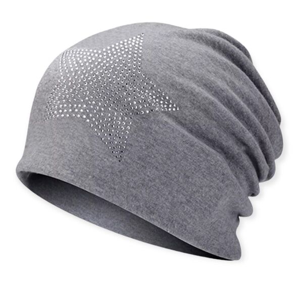 NEW Gray Star Studded Beanie Cap Hat - Picture 1 of 3